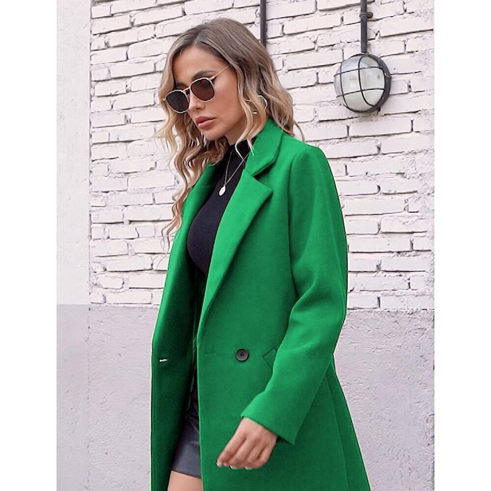 Women's Winter Wool Coat Casual Notch Lapel Single-Breasted Peacoat - Picture 5 of 8